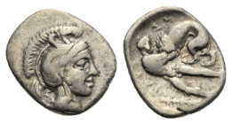 Lucania, Herakleia. Diobol circa 430-330 BC. AR 12.41 mm, 1.26 g. 
Tiny edge nick. About VF