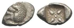 Ionia, Miletos. Diobol circa 520-478 BC. AR 12.28 mm, 1.08 g.
Irregular shape. About VF