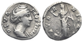 Diva Faustina, wife of Antoninus Pius, died 141. Denarius, Rome circa 140-141. AR 17.01 mm, 3.01 g. 
About VF
From a Swiss collection, formed before 2...