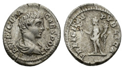 Geta, as Caesar, 198-209. Denarius, Rome 200-202. AR 17.06 mm, 3.16 g.
Edge splits and light flan crack, otherwise, VF