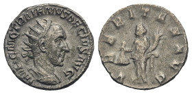 Traianus Decius, 248-251. Antoninianus, Antioch 249-251. AR 20.70 mm, 4.27 g.
VF 
From a Swiss collection, formed before 2005.