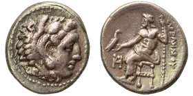 KINGS of MACEDON. Alexander III the Great, 336-323 BC. Drachm (silver, 4.15 g, 17 mm). Head of Herakles to right, wearing lion skin headdress. Rev. ΑΛ...