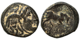 SELEUKID KINGS of SYRIA. Seleukos I Nikator, 312-281 BC. Ae (bronze, 7.26 g, 19 mm). Winged head of Medusa right. Rev. ΒΑΣΙΛΕΩΣ / ΣΕΛΕΥΚΟΥ Bull buttin...