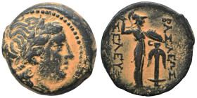 SELEUKID KINGS of SYRIA. Seleukos I Nikator. Ae (bronze, 7.09 g, 21 mm), Antioch on the Orontes. Laureate head of Apollo right. Rev. Athena Promachos ...