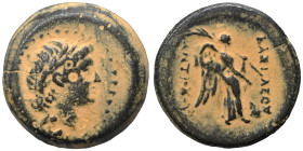 SELEUKID KINGS of SYRIA. Antiochos III 'the Great', 222-187 BC. Ae (bronze, 7.89 g, 21 mm), Uncertain mint 63 in Southern Coele-Syria. Laureate head o...