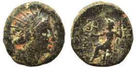 SELEUKID KINGS of SYRIA. Antiochos IV Epiphanes, 175-164 BC. Ae (bronze, 8.20 g, 19 mm), Uncertain mint. Radiate and diademed head right. Rev. BAΣΙΛΕΩ...
