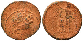 SELEUKID KINGS of SYRIA. Alexander I Balas, 152-145 BC. Ae (bronze, 7.46 g, 19 mm), Kyrrhos. Diademed head right. Rev. KYPPHΣTΩN Zeus standing facing,...