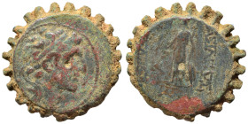 SELEUKID KINGS of SYRIA. Alexander I Balas, 152-145 BC. Ae Serrate (bronze, 8.36 g, 20 mm), Antioch. Diademed head right. Rev. BAΣΙΛΕΩΣ AΛEΞANΔPOY Ath...