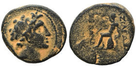 SELEUKID KINGS of SYRIA. Alexander I Balas, 152-145 BC. Ae (bronze, 7.20 g, 21 mm), Uncertain mint. Diademed head right. Rev. Apollo Delphios seated l...