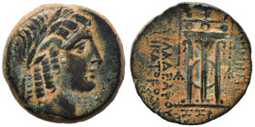SELEUKID KINGS of SYRIA. Demetrios II Nikator, first reign, 146-138 BC. Ae (bronze, 5.69 g, 18 mm). Laureate head of Apollo right. Rev. BAΣΙΛΕΩΣ ΔHMHT...