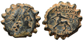 SELEUKID KINGS of SYRIA. Antiochos VI Dionysos, 144-142 BC. Ae Serrate (bronze, 4.31 g, 18 mm), Antioch. Radiate and diademed head right. Rev. BAΣIΛEΩ...