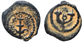 JUDAEA. Herodians. Herod I, 40-4 BC. Prutah (bronze, 1.29 g, 15 mm), Jerusalem. Anchor. Rev. Double cornucopiae; caduceus between, pellets above. Mesh...