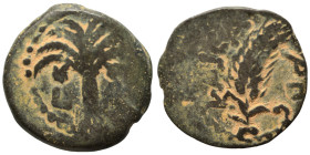 JUDAEA. Procurators. Marcus Ambibulus, 9-12. Prutah (bronze, 2.54 g, 15 mm), Jerusalem. Ear of grain curved to the right. Rev. Palm tree with dates; L...