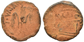 JUDAEA. Procurators. Pontius Pilate, 26-36. Prutah (bronze, 1.49 g, 15 mm). Simpulum. Rev.Three grain ears. Meshorer 331; Hendin 6370. Fine.