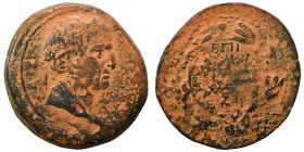 SYRIA. Seleucis and Pieria. Galba, 68-69. As (bronze, 12.66 g, 30 mm). G. Licinius Mucianus, legatus Syriae. Laureate head right. Rev. EΠI [MOYKIA/NOY...