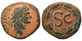 SYRIA, Seleucis and Pieria. Antioch, Domitian, 81-96. As (bronze, 15.08 g, 27 mm). IMP DOM[ITIANVS] CAES AVG Laureate head right. Rev. S C within laur...