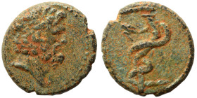 SYRIA, Seleukis and Pieria. Antioch. Pseudo-autonomous, 2nd century. Ae Tessera (bronze, 3.57 g, 15 mm). Head of Asklepios right. Rev. Serpent-entwine...