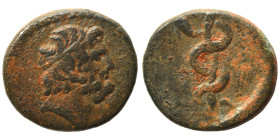 SYRIA, Seleukis and Pieria. Antioch. Pseudo-autonomous, 2nd century. Ae Tessera (bronze, 3.12 g, 16 mm). Head of Asklepios right. Rev. Serpent-entwine...