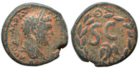SYRIA. Seleucis and Pieria. Antioch. Caracalla, 198-217. Ae (bronze, 7.70 g, 23 mm). AVT K MAP AV ANTωNЄINOC CEB. Laureate head right. Rev. S C; eagle...