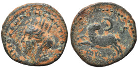 SYRIA. Seleucis and Pieria. Antioch. Pseudo-autonomous, 2nd cent. AD. Ae (bronze, 2.50 g, 17 mm). ΑΝΤΙΟΧΕΩΝ ΤΗϹ ΜΗΤΡΟΠΟΛΕωϹ Turreted and veiled head o...