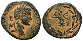 SYRIA, Seleucis and Pieria. Antioch. Elagabalus, 218-222. Ae (bronze, 3.97 g, 16 mm). Laureate bust right. Rev. Δ Є, star below; all within laurel wre...