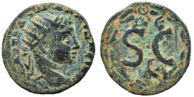 SYRIA. Seleucis and Pieria. Antioch. Elagabalus, 218-222. Ae (bronze, 3.47 g, 18 mm). AVT KAI MA ANTWNEINOC Radiate head right. Rev. S C, ΔЄ above, ea...