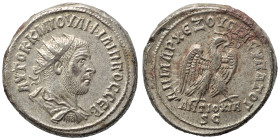 SYRIA, Seleucis and Pieria. Antioch. Philip I, 244-249. Tetradrachm (billon, 14.01 g, 26 mm). Laureate, draped and cuirassed bust right. Rev. ΔΗΜΑΡΧ Ε...
