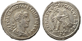 SYRIA, Seleucis and Pieria. Antioch. Philip II, 247-249. Tetradrachm (billon, 12.93 g, 27 mm). Laureate, draped and cuirassed bust right. Rev. ΔΗΜΑΡΧ ...