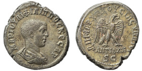 SYRIA, Seleucis and Pieria. Antioch. Philip II, 247-249. Tetradrachm (billon, 12.11 g, 27 mm). Bare-headed, draped and cuirassed bust right. Rev. ΔΗΜΑ...