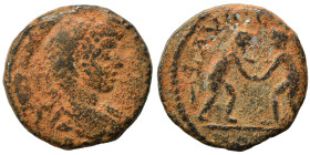 SYRIA, Seleucis and Pieria. Laodicea ad Mare. Elagabalus, 218-222. Assarion (bronze, 4.57 g, 17 mm). Laureate head of Elagabalus to right. Rev. LAVDIC...