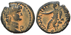 SYRIA. Damascus. Nero, 54-68. Ae (bronze, 10.97 g, 22 mm). Laureate head right; lituus before. Rev: ΔAMAΣKHNΩN ZOT. Tyche seated left on rock with arm...