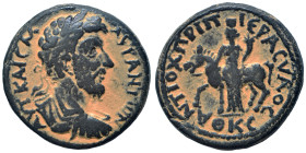 DECAPOLIS. Antiochia ad Hippum. Marcus Aurelius, 161-180. Ae (bronze, 11.51 g, 25 mm). Laureate, draped and cuirassed bust right. Rev. Tyche standing ...