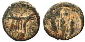 PALMYRENE. Palmyra. Pseudo-autonomous, circa 2nd-3rd cent. AD. Ae (bronze, 0.96 g, 12 mm). Lyre. Rev. Three grain ears. Cf. for rev. De Saulcy 31-33. ...