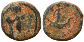 PALMYRENE. Palmyra. Pseudo-autonomous issue, circa 1st-3rd centuries AD. Ae (bronze, 0.69 g, 9 mm). Head of Tyche right. Rev. Astarte standing in gall...