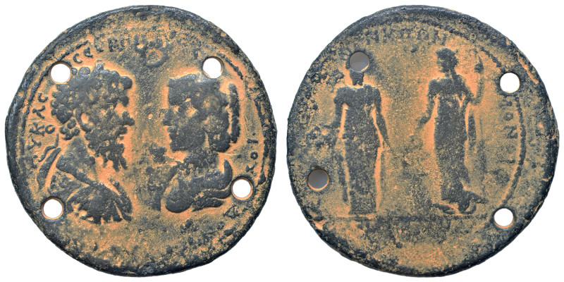 CARIA. Halikarnassos - Samos. Septimius Severus with Julia Domna, 193-211. Medal...