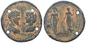 CARIA. Halikarnassos - Samos. Septimius Severus with Julia Domna, 193-211. Medallion (bronze, 27.42 g, 41 mm). Confronted busts of Septimius Severus a...