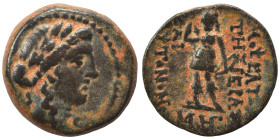 CILICIA. Mopsus. 51/2 AD. Ae (bronze, 4.63 g, 17 mm). laureate head of Apollo, right. Rev. MOΨEATΩN / THΣ IEPAΣ - KAI / AYTONOMOY / M HΓ Facing figure...