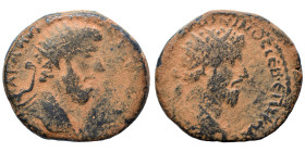 CILICIA. Epiphanea. Marcus Aurelius, with Lucius Verus, 161-169. Ae (bronze, 11.71 g, 24 mm). Radiate head of Lucius Verus to right. Rev. Radiate and ...