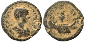 PHOENICIA. Tyre. Elagabalus, 218-222. Ae (bronze, 5.48 g, 18 mm). Laureate, draped and cuirassed bust right. Rev. Galley right, with aplustre on stern...