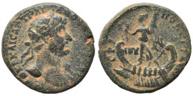 PHOENICIA. Tripolis. Hadrian, 117-138. Assarion (bronze, 4.78 g, 18 mm). ΑΥΤΟΚΡ ΚΑΙϹΑΡ ΤΡΑΙΑΝΟϹ ΑΔΡΙΑΝΟϹ Laureate bust right, with slight drapery. Rev...