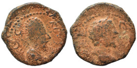 MESOPOTAMIA. Edessa. Commodus or Septimius Severus with Abgar VIII, 177-211. Ae (bronze, 4.17 g, 19 mm). Laureate head right. Rev. ΑΒΓΑΡΟС ΒΑСΙΛЄVC Dr...