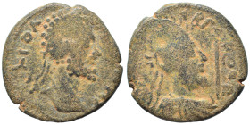 MESOPOTAMIA. Septimius Severus, with Abgar VIII, 193-211. Ae (bronze, 5.72 g, 21 mm). CEOVHPOC ATOΛV Laureate head of Septimius Severus right. Rev. AB...