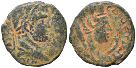 MESOPOTAMIA. Carrhae. Caracalla, 198-217. Ae (bronze, 3.73 g, 19 mm). IMP CAES ANTONINVS P F AVG Laureate head right. Rev. COI MET ANTONINIANA Turrete...