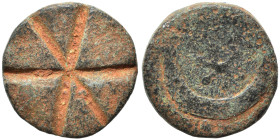 MESOPOTAMIA. Carrhae. 2nd-3rd cent. AD. Probably used as gaming token. Ae (bronze, 2.08 g, 13 mm). Uncertain. Rev. Star above crescent. Fine.