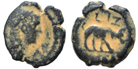 EGYPT. Alexandria. Trajan, 98-117. Chalkous (bronze, 1.24 g, 12 mm). Laureate head of Trajan to right. Rev. L ΙZ; Hippopotamus (or rhinoceros) standin...