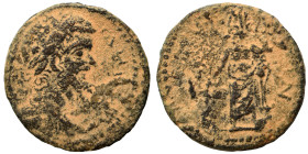 Peloponnesos. Uncertain city. Septimius Severus, 193-211. Diassarion (bronze, 5.70 g, 22 mm). Laureate, draped, and cuirassed bust right. Rev. Asclepi...