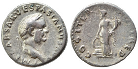 Vespasian, 69-79. Denarius (silver, 3.17 g, 18 mm), Rome. IMP CAESAR VESPASIANVS AVG Laureate head right. Rev. COS ITER FORT RED Fortuna standing left...