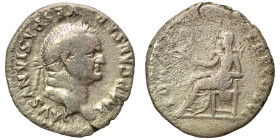 Vespasian, 69-79. Denarius (silver, 2.68 g, 18 mm), Rome. IMP CAESAR VESPASIANVS AVG Laureate head right. Rev. PON MAX TR P COS VI Pax seated left hol...