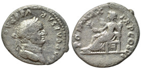 Vespasian, 69-79. Denarius (silver, 2.85 g, 19 mm), Rome. IMP CAESAR VESPASIANVS AVG Laureate head right. Rev. PON MAX TR P COS VI Pax seated left, ho...