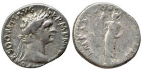 Domitian, 81-96. Denarius (silver, 3.26 g, 18 mm), Rome. IMP CAES DOMIT AVG GERM P M (…) Laureate head right. Rev. IMP (…) Minerva standing left, hold...